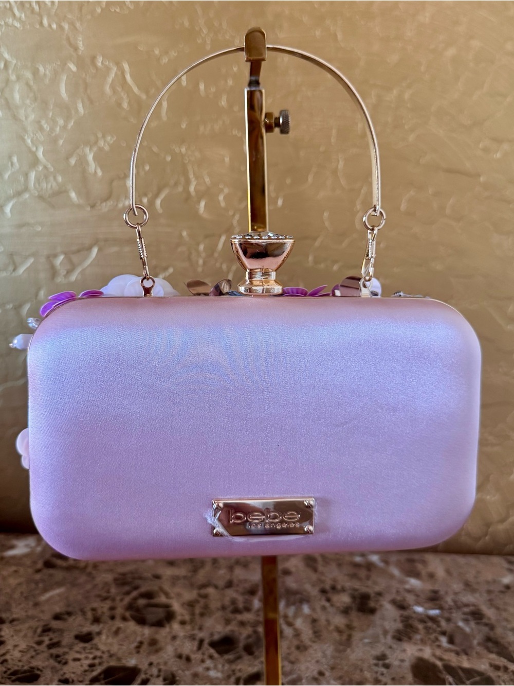 Choice of bebe Embellished Floral Clutch Bag - Pink or Black NWT - Picture 10 of 15